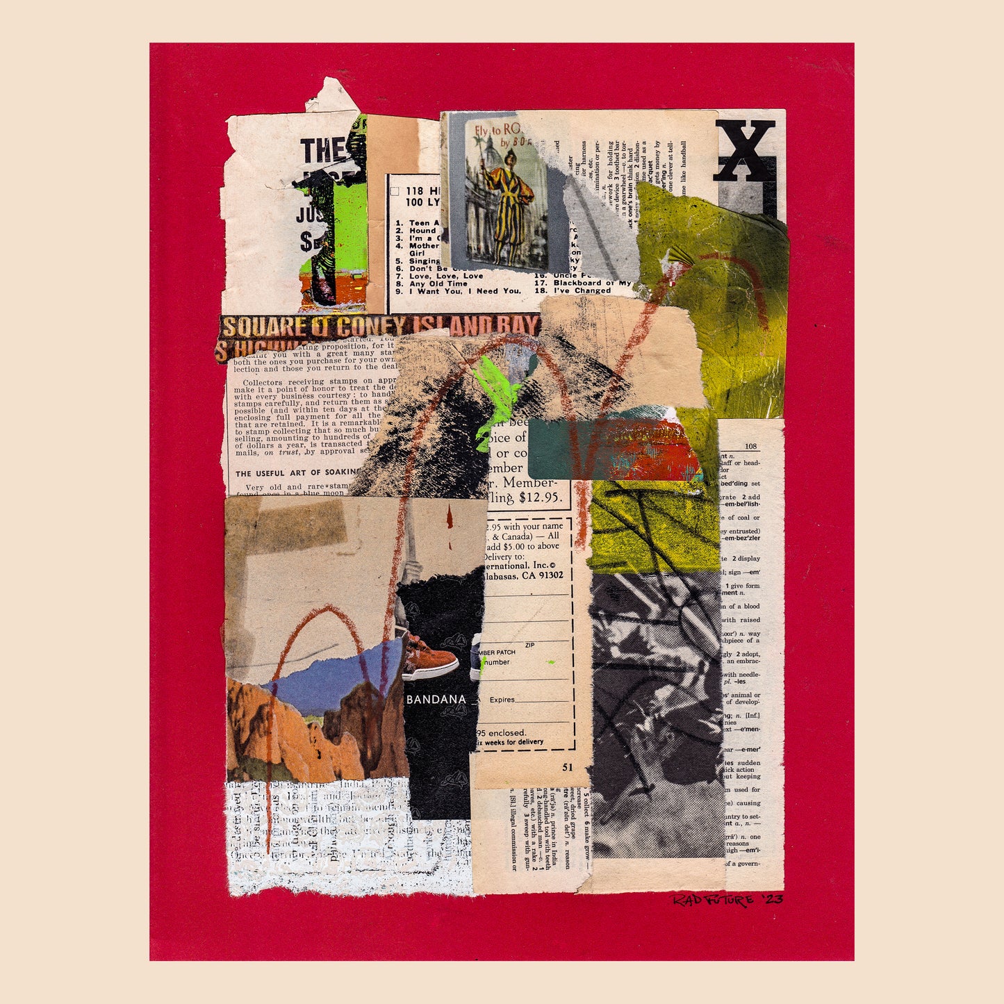 Bandana - Original Mixed Media Collage - Rad Future
