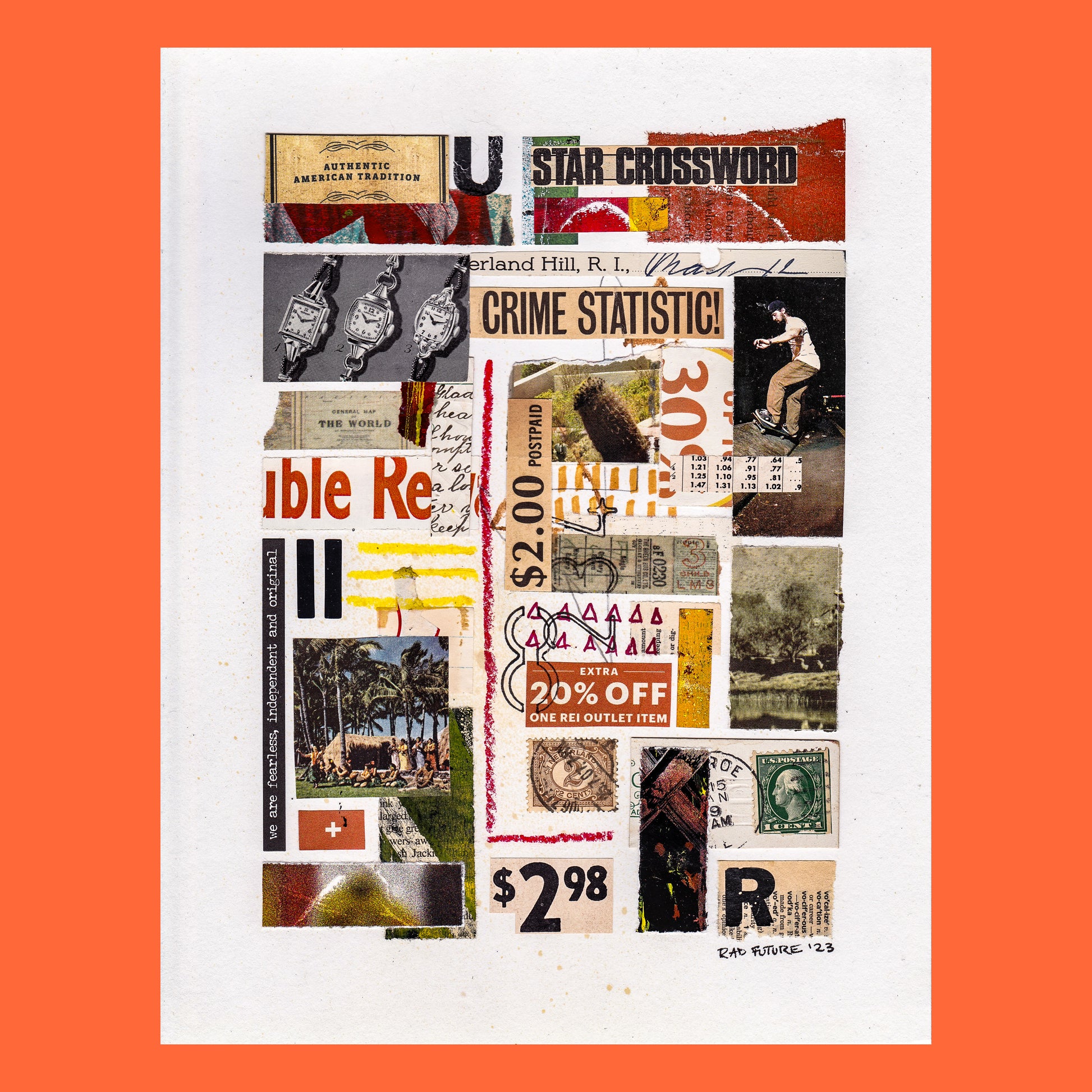 Star Crossword - Original Mixed Media Collage - Rad Future