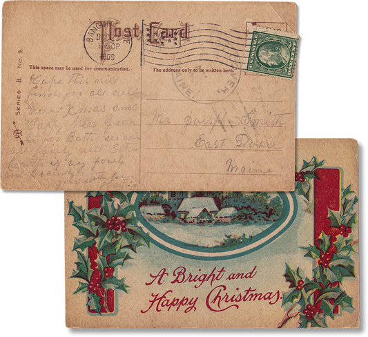 Antique Used Post Card, 1909, Merry Christmas, Maine - Rad Future