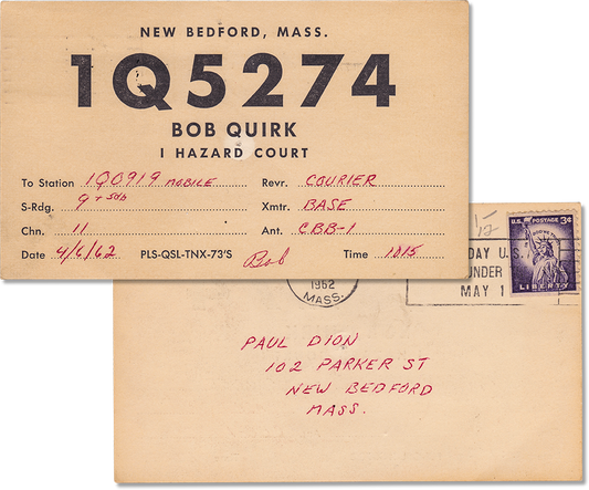 Vintage Amateur Radio Card QSL 1Q5274, New Bedford, Massachusetts 1962 - Rad Future
