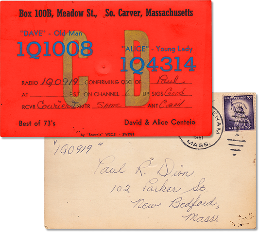 Vintage Amateur Radio Card QSL 1Q1008 1Q4314, South Carver, Massachusetts 1961 - Rad Future