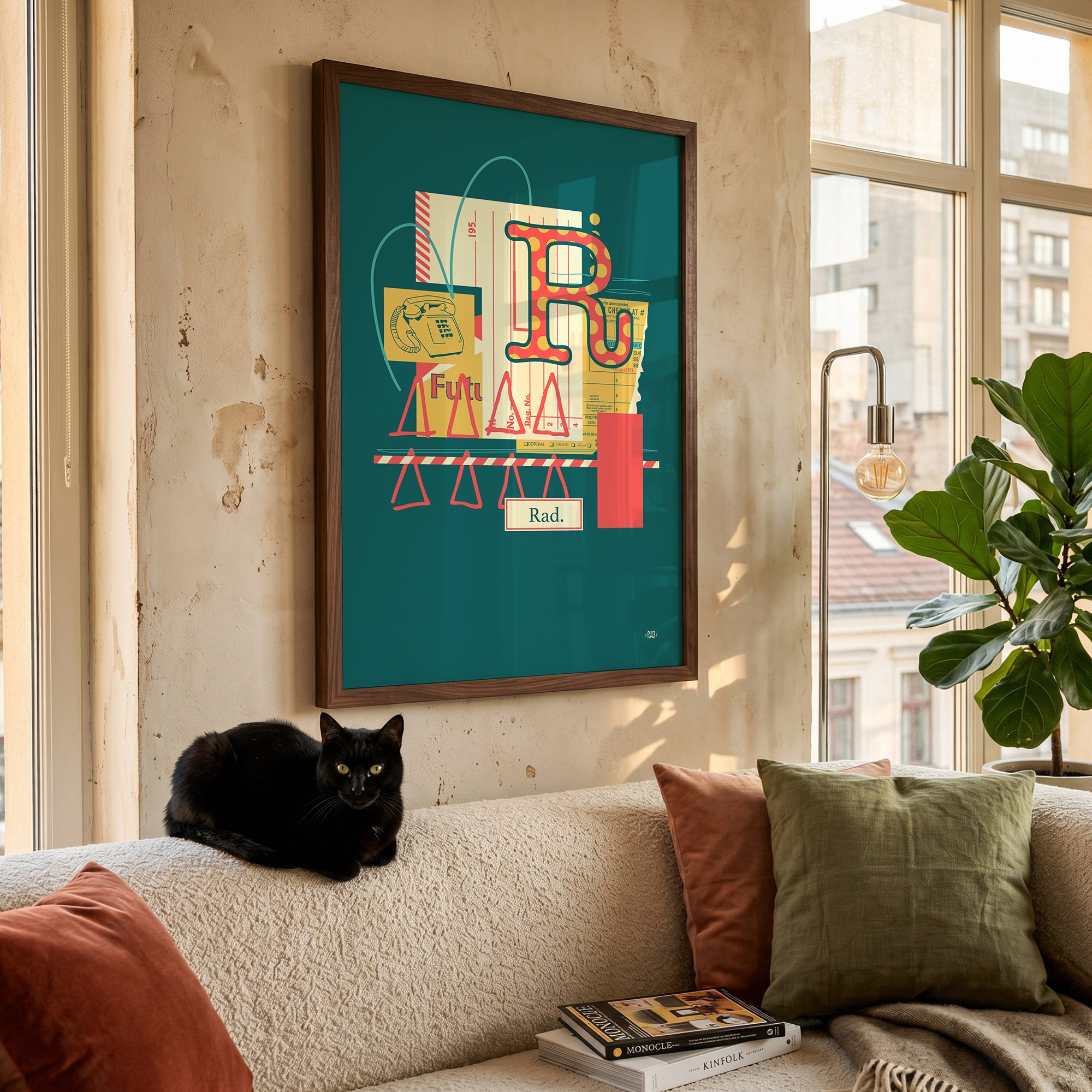 Green Salmon Retro Yellow Pink 24x36" Matte Printed Frameless Poster