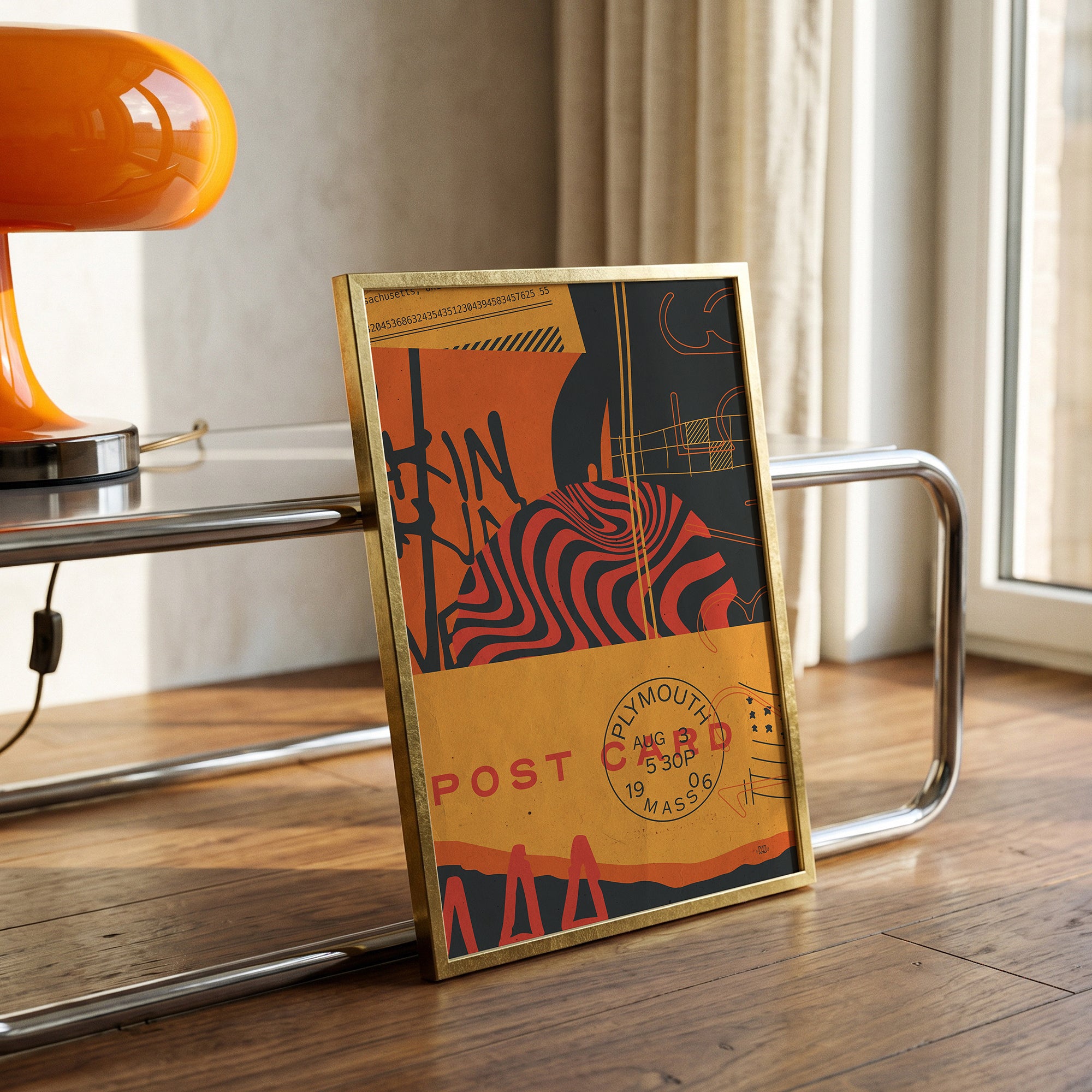 Retro Vintage Collage Navy Orange Yellow Navy Pink Abstract Frameless Matte Poster