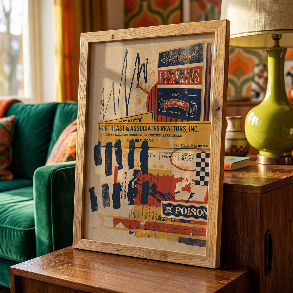 Strawberry Preserves Matte Poster 24x36" Vintage Distressed Mixed Media Style Collage