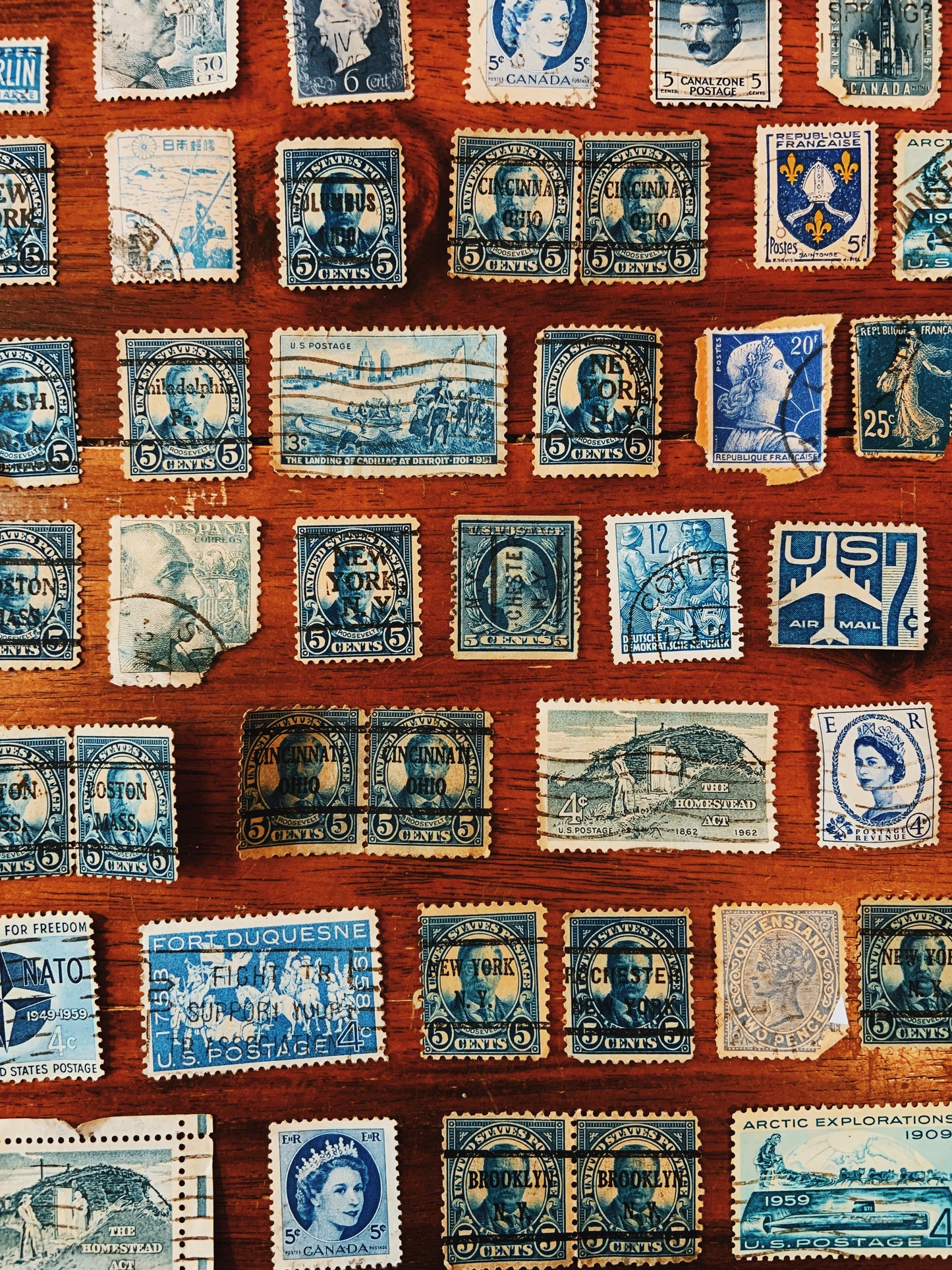 Blue 50pcs Set Postage Stamps