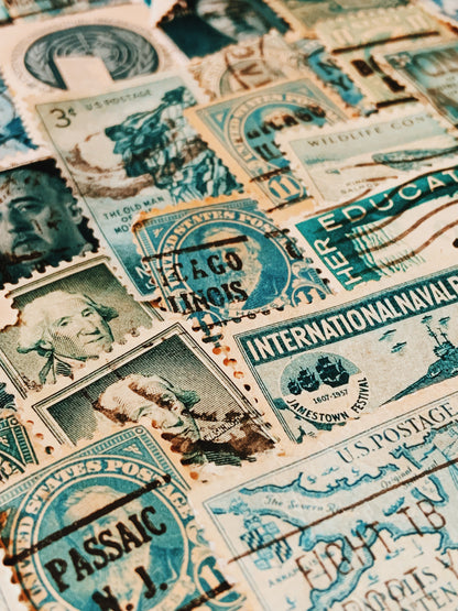 Teal & Turquoise 50pcs Set Postage Stamp