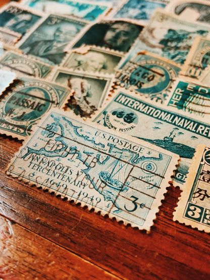 Teal & Turquoise 50pcs Set Postage Stamp