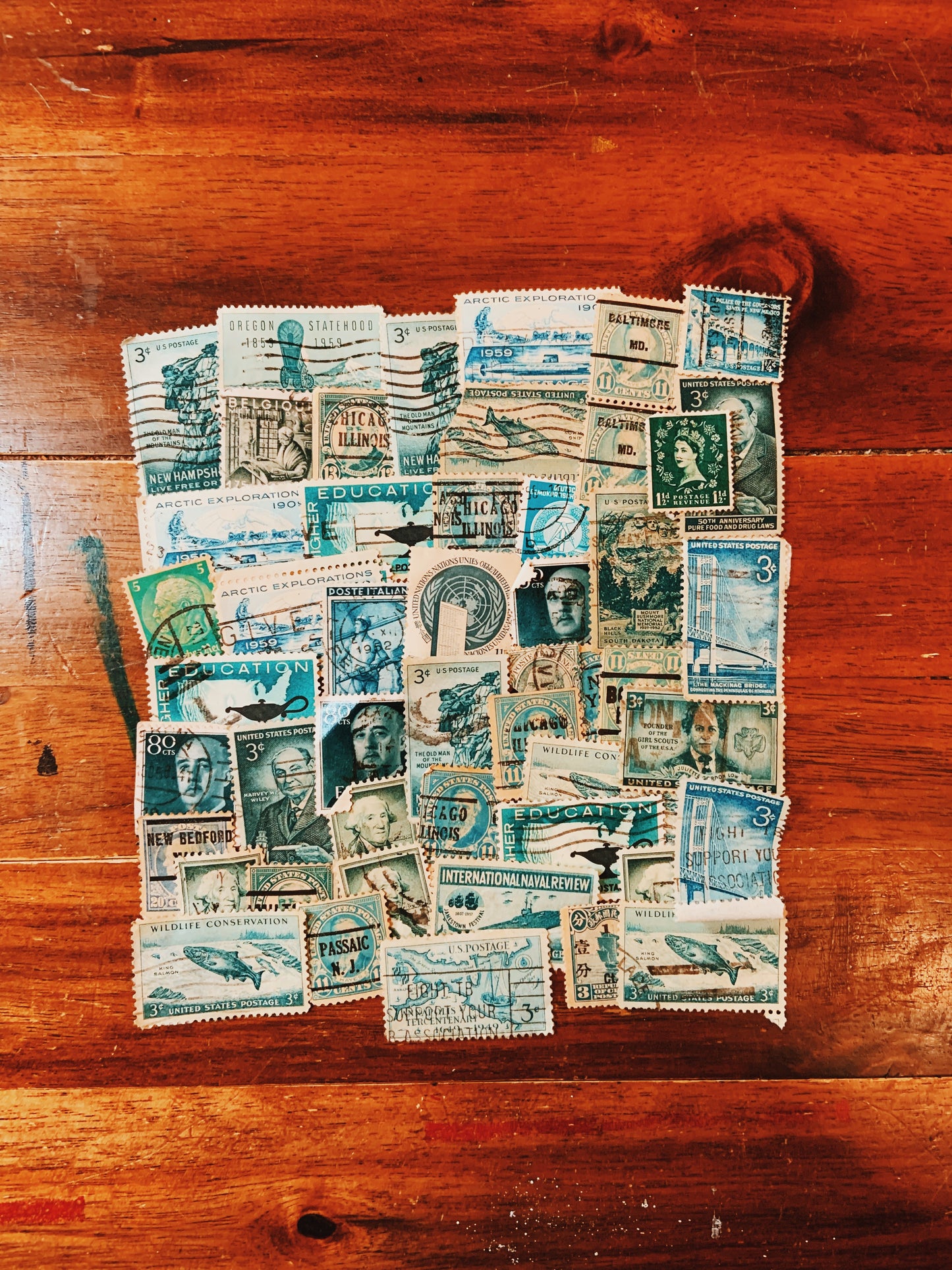 Teal & Turquoise 50pcs Set Postage Stamp