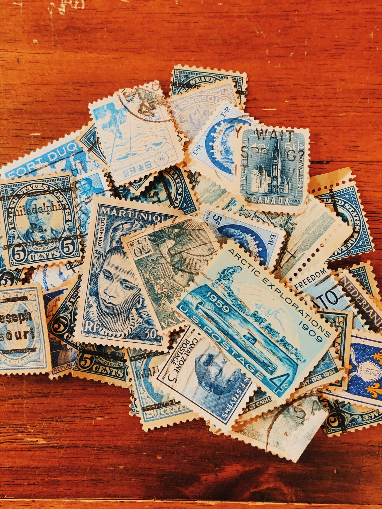 Blue 50pcs Set Postage Stamps