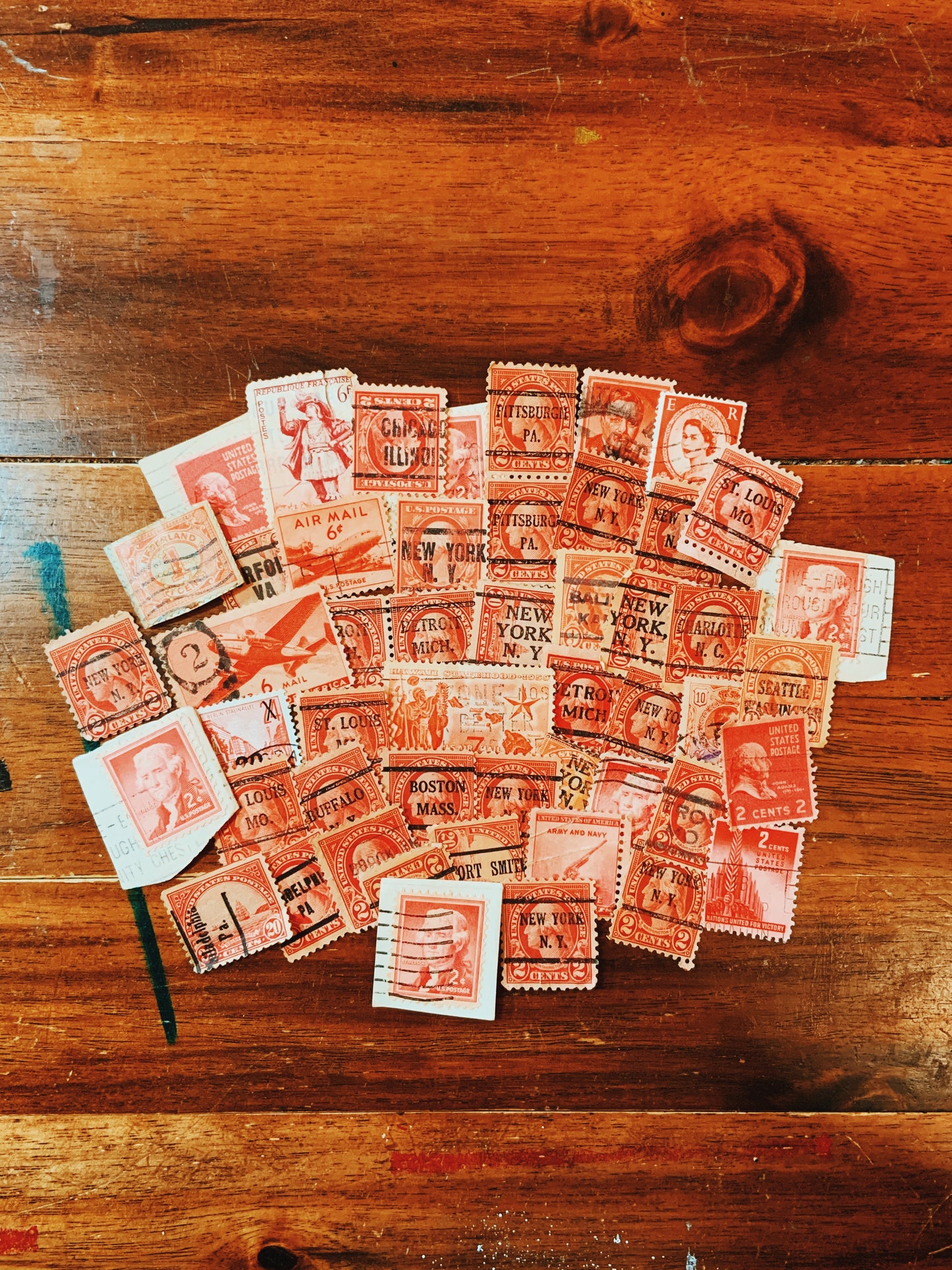 Red 50pcs Set Postage Stamps