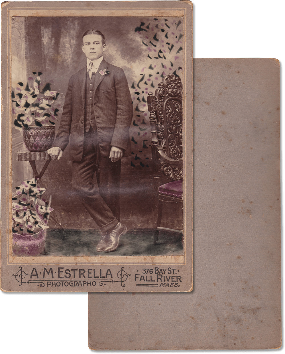 Antique Portrait of Young Man with Color by A.M. Estrella, Fall River, Massachusetts - Rad Future