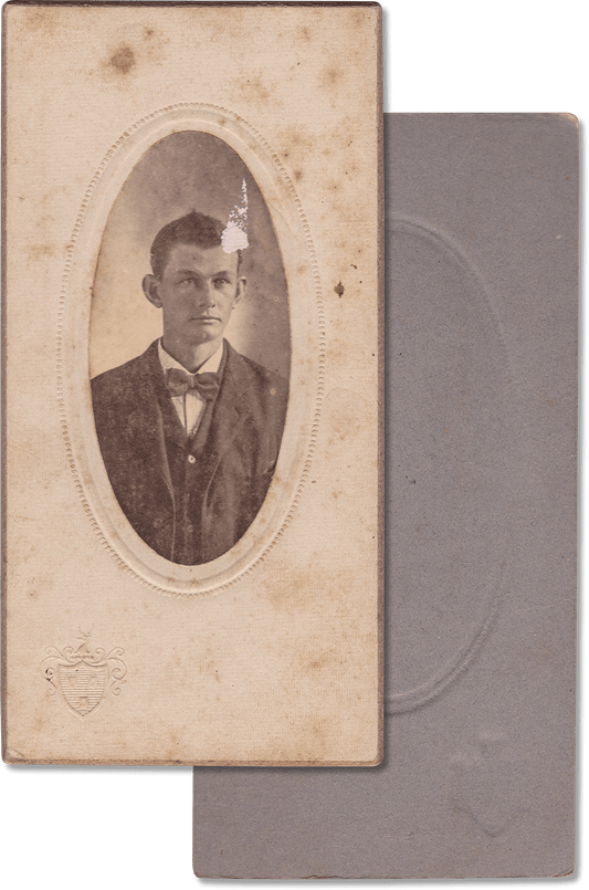 Antique Portrait of Young Man with Embossed Debossed Shield with Deer. - Rad Future