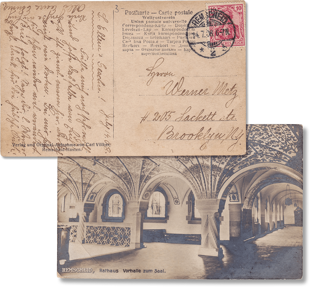 Antique Used Post Card, 1908, Remscheid, Germany, Rathaus Vorhalle Zum Saal - Rad Future