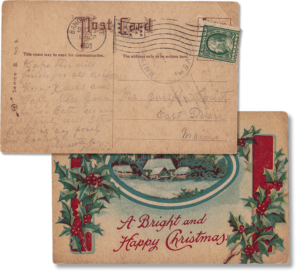 Antique Used Post Card, 1909, Merry Christmas, Maine - Rad Future