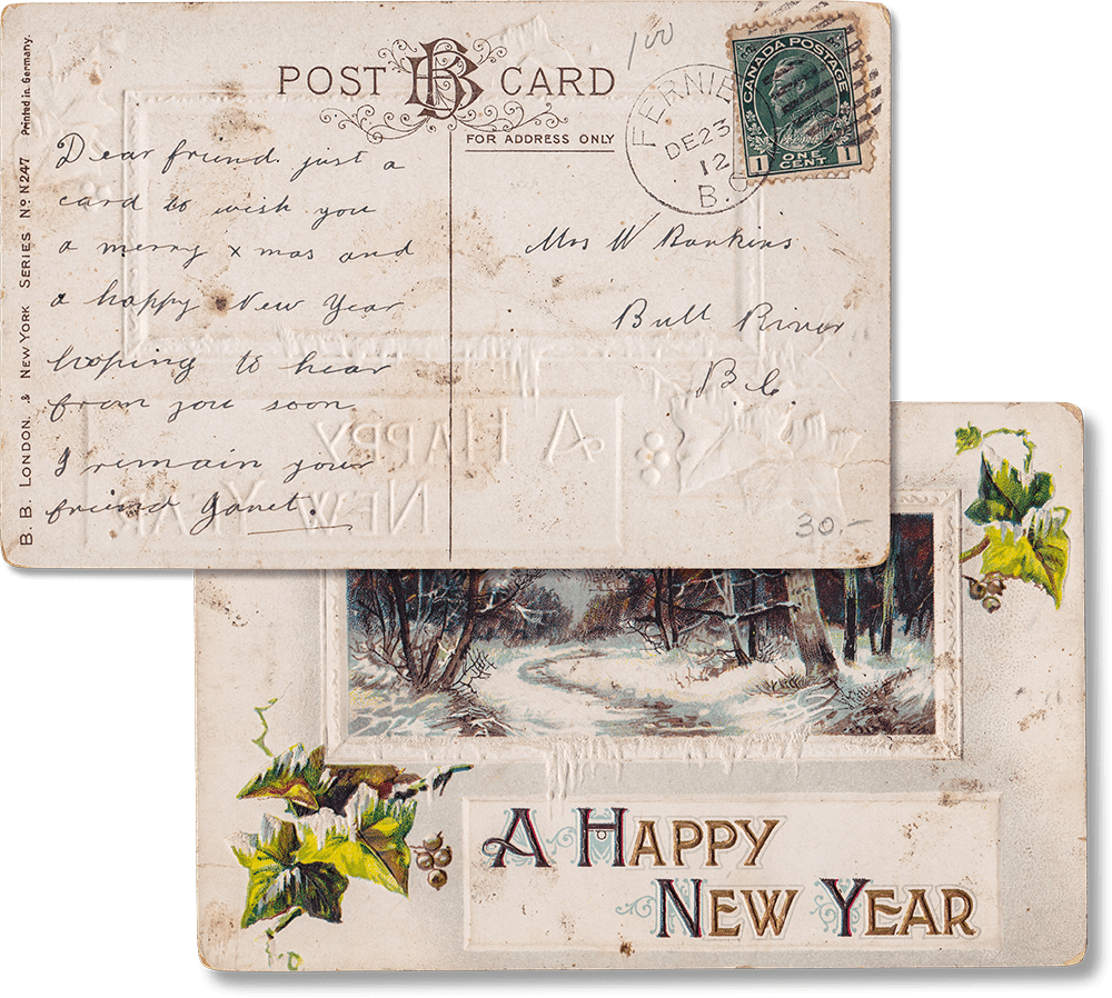 Antique Used Post Card 1912, Printed in Germany, A Happy New Year, Embossed - Rad Future