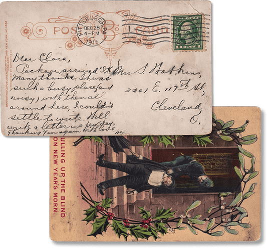 Antique Used Post Card, 1915, Cleveland, Ohio, Pulling Up The Blind On New Year's Morn - Rad Future