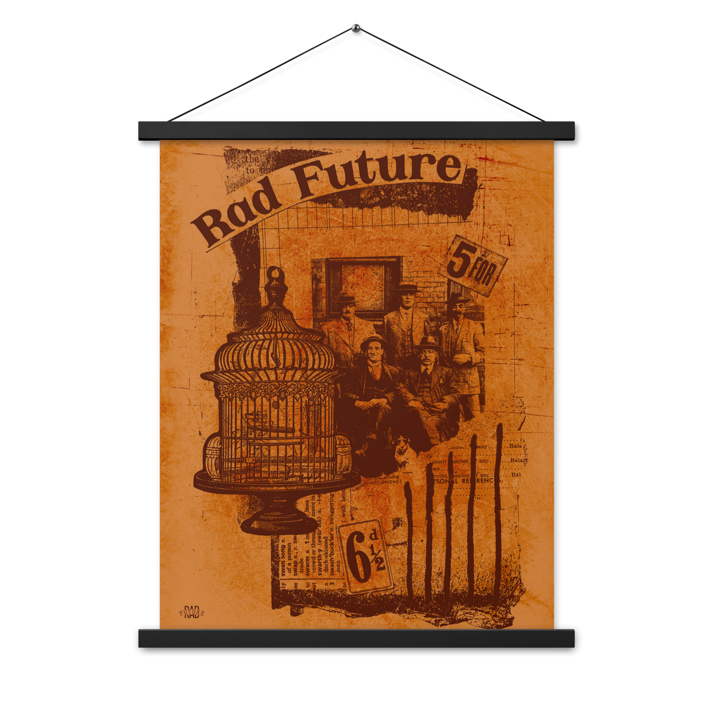 Orange/Brown Vintage Distressed Poster Design with hangers - Rad Future