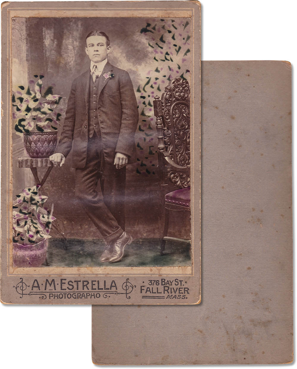 Antique Portrait of Young Man with Color by A.M. Estrella, Fall River, Massachusetts - Rad Future