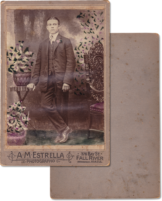 Antique Portrait of Young Man with Color by A.M. Estrella, Fall River, Massachusetts - Rad Future