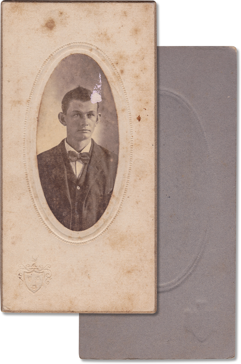 Antique Portrait of Young Man with Embossed Debossed Shield with Deer. - Rad Future