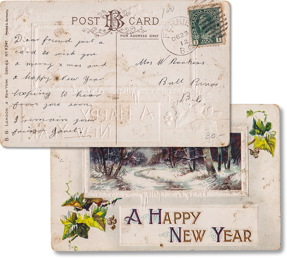 Antique Used Post Card 1912, Printed in Germany, A Happy New Year, Embossed - Rad Future