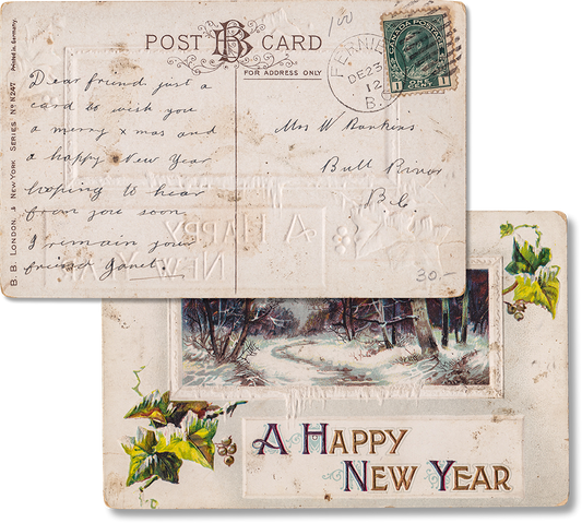 Antique Used Post Card 1912, Printed in Germany, A Happy New Year, Embossed - Rad Future