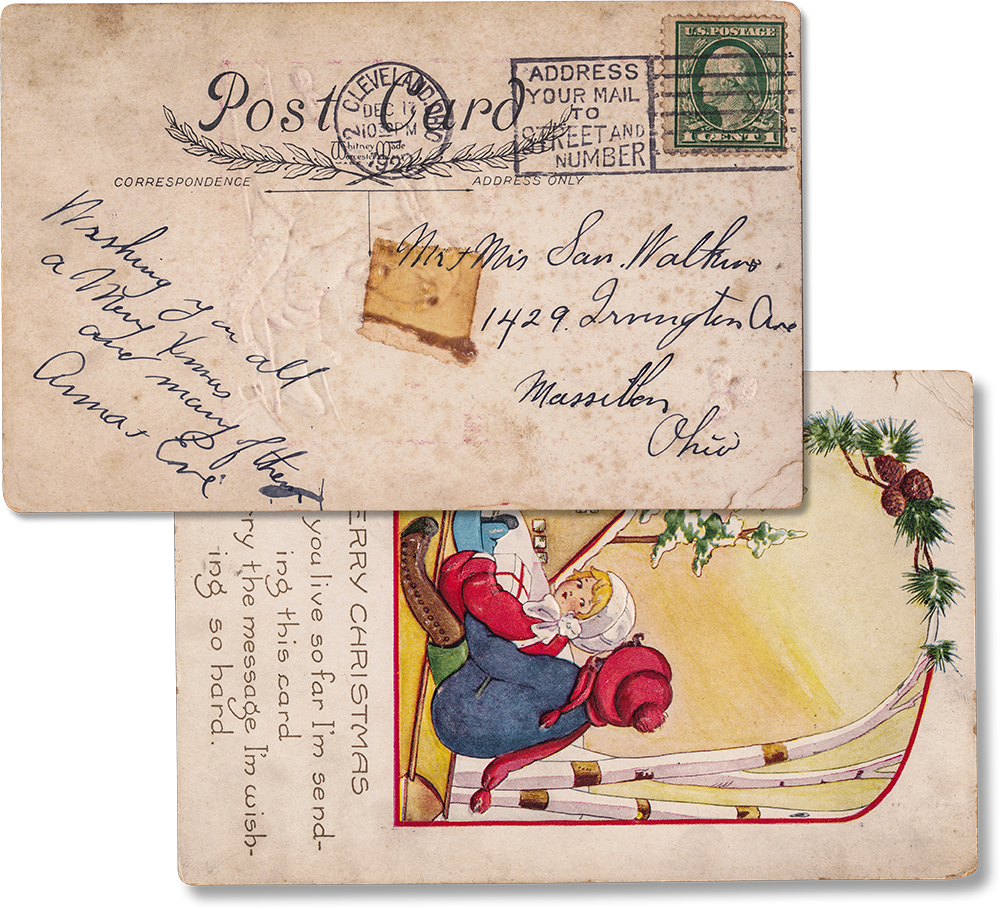 Antique Used Post Card, 1922, Merry Christmas, Ohio - Rad Future