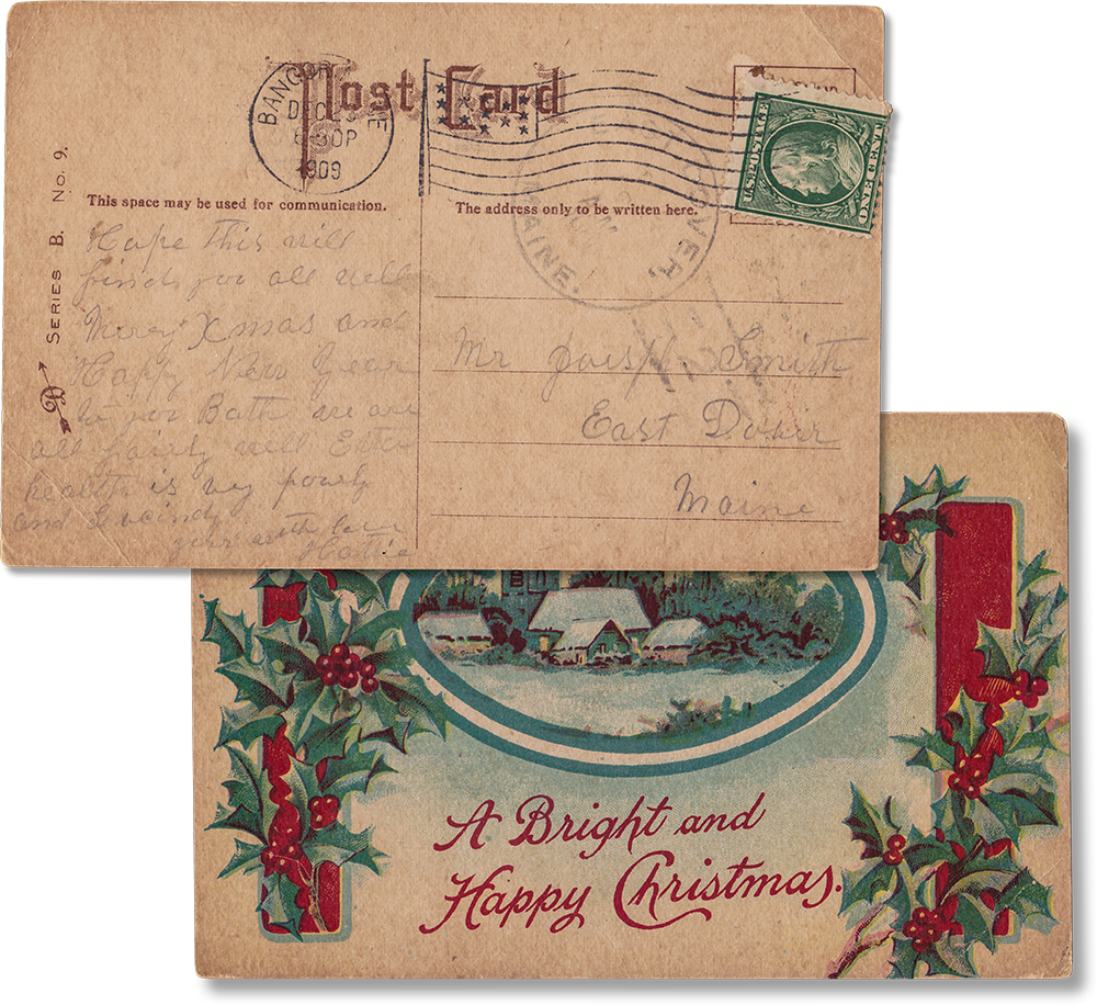 Antique Used Post Card, 1909, Merry Christmas, Maine - Rad Future