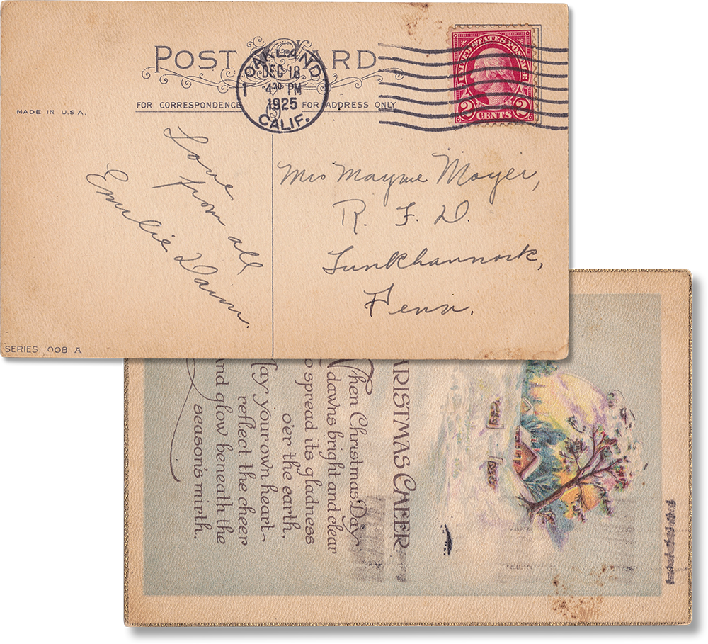 Antique Used Post Card, 1925, Christmas Cheer, California - Rad Future
