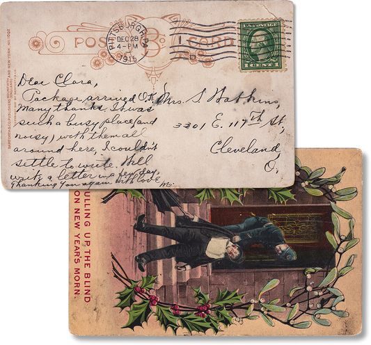 Antique Used Post Card, 1915, Cleveland, Ohio, Pulling Up The Blind On New Year's Morn - Rad Future