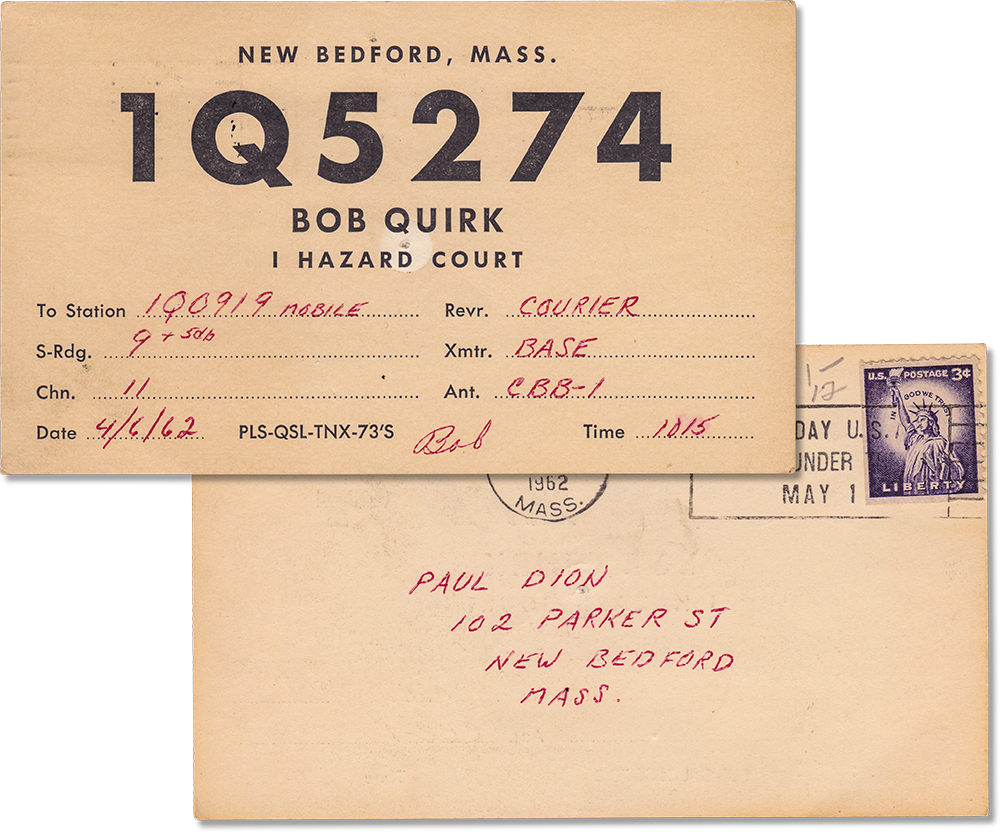 Vintage Amateur Radio Card QSL 1Q5274, New Bedford, Massachusetts 1962 - Rad Future