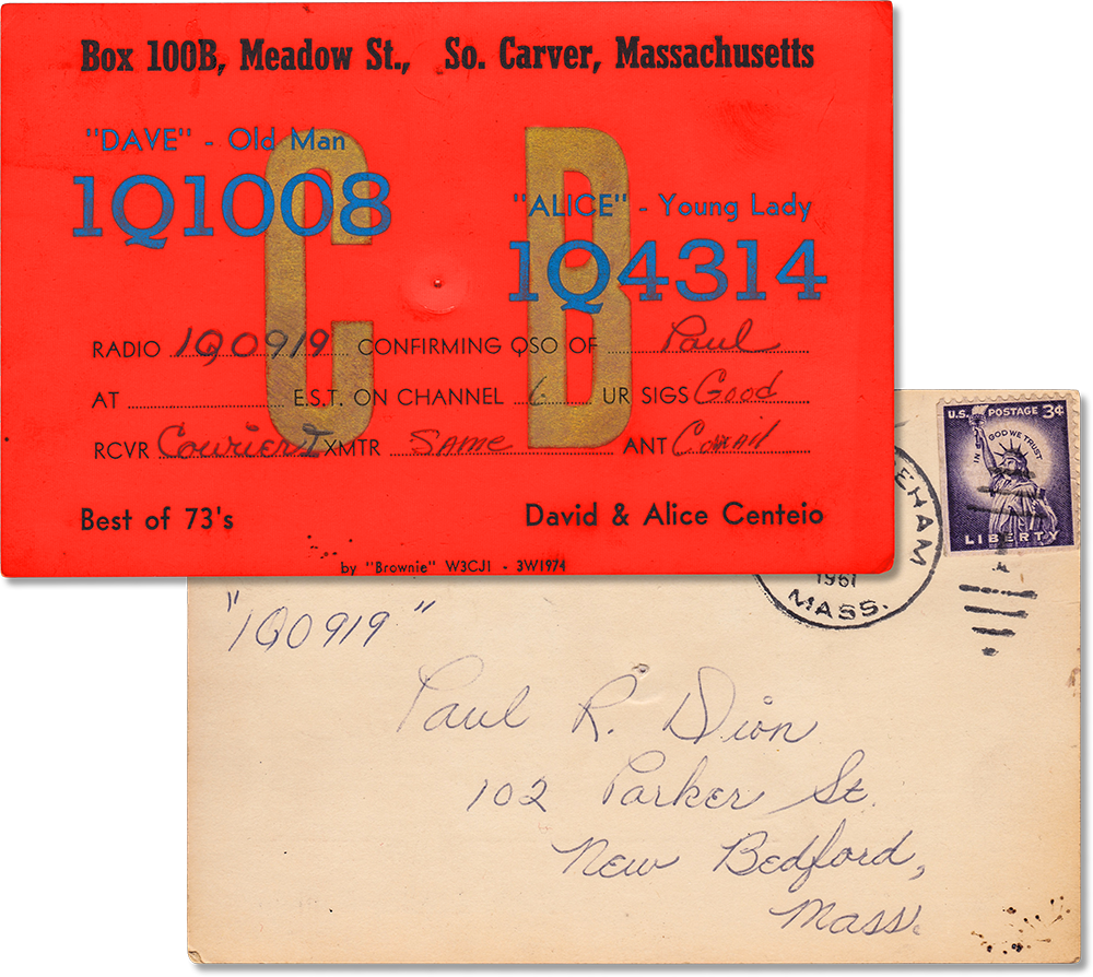 Vintage Amateur Radio Card QSL 1Q1008 1Q4314, South Carver, Massachusetts 1961 - Rad Future